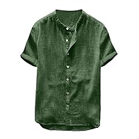 Men's Blouse Retro T Shirts Short Sleeve Color Tops Solid Baggy Men's Blouse Mens Linen Pinstripe Shirt (Green-c, S)