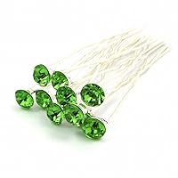 Pack of 12 Crystal Rhinestones Hair Pins Bridal Accessory Bridemaid Party Flower Girl (Green)
