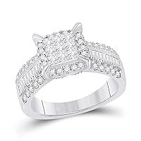 The Diamond Deal 14kt White Gold Womens Princess Diamond Square Cluster Ring 1 Cttw