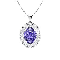Diamondere Natural and Certified Oval Cut Tanzanite and Diamond Necklace in 14k White Gold | 1.26 Carat Pendant with Chain