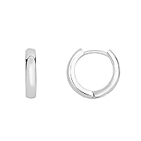 Silver with Rhodium Finish 4.0mm Shiny Textured Round Hoop Huggies Earring