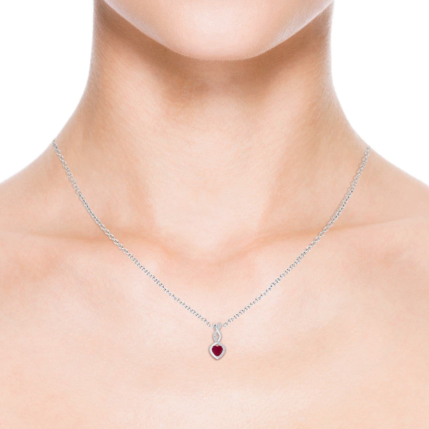 ANGARA Natural Ruby infinity Heart Pendant Necklace with Diamond in Sterling Silver/14K Solid Gold/Platinum for Women, Girls with 18