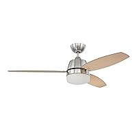 Craftmade Ceiling Fan with LED Light BEL52BNK3-LED Belter 52 Inch and Wall Control, Brushed Polished Nickel
