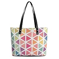 Womens Handbag Geometric Triangles Leather Tote Bag Top Handle Satchel Bags For Lady