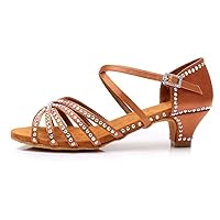 HIPPOSEUS Girls' Standard Latin Dance Shoes rhinestones Low Heel 3.5CM/4CM,Model UC210-310