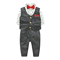 iiniim 4Pcs Baby Boys Gentleman Outfits Sets Long Sleeve Romper/Shirts + Vest +Pants +Bow Tie Wedding Party Tuxedos Suit