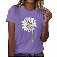 Tshirts Shirts for Women Floral Printed Short-Sleeved Tunic Tops Plus Size Blouses Casual T-Shirt Summer Pullover Tops