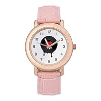 Melted Vinyl Record with Heart Classic Watches for Women Funny Graphic Pink Girls Watch Easy to Read