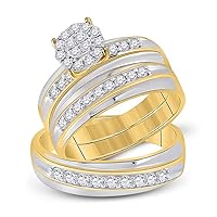 The Diamond Deal 10kt Two-tone Gold His Hers Round Diamond Cluster Matching Wedding Set 3/4 Cttw