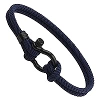 Rope Bracelet For Men, Men's Nautical Wristband, 21cm Stainless Steel Couple Rope Bracelet, Handmade Summer Surfer String Bracelet for Men Women Gift (Dark Blue)