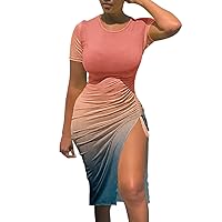 Summer Dresses for Women 2024 with Sleeves Cotton, Women Sexy Club Ruched Short Sleeve Drawstring Mini Bodycon