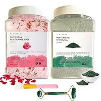 Rose and Spirulina Jelly Face Mask for Facials Hydrating, Brightening & Nourishing Jelly Mask with Free Jade Roller & Spatula | Professional Hydrojelly Masks | Vajacial Jelly Mask Powder | 23 Oz