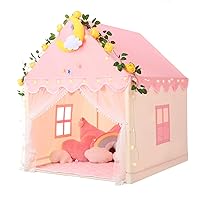 Wilwolfer Kids Tent with Padded Mat, Star Lights - Kids Playhouse Play Tents for Toddlers - Kids Play Tent Indoor Toy House Gifts for Girls Boys (Pink & Yellow, Mesh Door W/Star Lights & Mat)