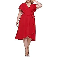 DKNY Women's Plus Faux Wrap Dress, Scarlet, 16