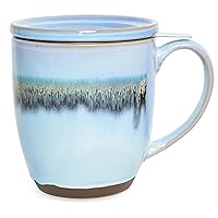 Bosmarlin Ceramic Tea Cup with Infuser and Lid, 16 Oz, Loose Leaf Tea Steeper Mug with Strainer, Microwave and Dishwasher Safe, Reactive Glaze