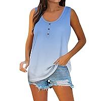 Tank Top for Women Summer Casual Button Crew Neck Solid Color Loose Fit Breathable Comfort Vest