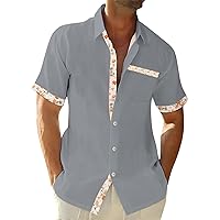 Hawaiian Shirt for Men Summer Vintage Standing Collar Dress Shirts Loose Beach Short Sleeve Button Down Shirt