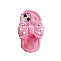 Cute Pink Polka dot Slippers Phone Case for iPhone 13,Funny Kawaii 3D Silicone Cartoon iPhone13 case Cover - Soft Rubber Shockproof Protection for Women and Girls (iPhone 13)