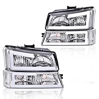 G-PLUS LED Headlights Assemblies, Compatible with 2003 2004 2005 2006 Chevy Avalanche Silverado 1500 2500 3500&HD bumper Headlamp, Clear lens Chrome Housing Clear Reflector