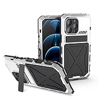 Case for iPhone 14/14 Pro/14 Pro Max/14 Plus, Metal Military Grade Shockproof Case with Kickstand and Supports Wireless Charging Heavy Duty Protective Case,Silver,14 6.1