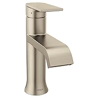 Moen Genta LX Brushed Nickel One-Handle Modern Bathroom Sink Faucet with Optional Deckplate and Low-Arc Spout - Perfect for Bath Countertop and Three-Hole or One-Hole Sinks, 6702BN