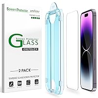 amFilm 2 Pack OneTouch Glass Screen Protector Compatible for iPhone 14 Pro 6.1 Inch 2022, Easiest Installation, Dynamic Island Compatible, Bubble Free and Full Coverage Case Friendly.