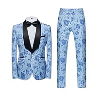 Men's Casual Business Wedding Host Flower Color Suits 3 Pcs Dress Blazers Jacket Pants Vest Coat Set