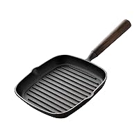 JUSTUP Cast Iron Square Grill Pan, Nonstick Grill Pan with Pour Spouts, Pre-Seasoned Ridged Skillet with Heat Resistant Handle, Cooking Pan for Steak, Egg, Bacon,PFOA Free (Black)