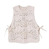 Women With Tassel Open Knit Crop Vest Sweater Side Vents O Neck Female Waistcoat Chic Tops Casual Clothes