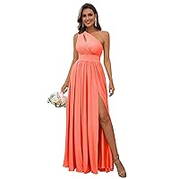 ZOYA Long Bridesmaid Dresses Chiffon Evening Party Dresses with Slit One Shoulder Formal Dresses for Women