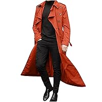 Mens Trench Coat Double Breasted Notched Lapel Business Casual Slim Fit Belted Long Jacket Windbreaker Overcoats