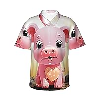 Men's Hawaiian Shirt Loose Short Sleeve Button Down Lovely Pig Beach Shirts Casual Shirts