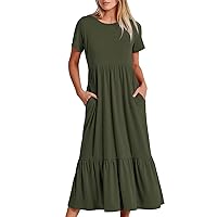 Clothing Try Before You Buy T-Shirt Dress for Women Crewneck Short Sleeve Tunic Dresses Casual Tiered Ruffle Swing Dress with Pocket Casual Dresses Little Black Dress for Women