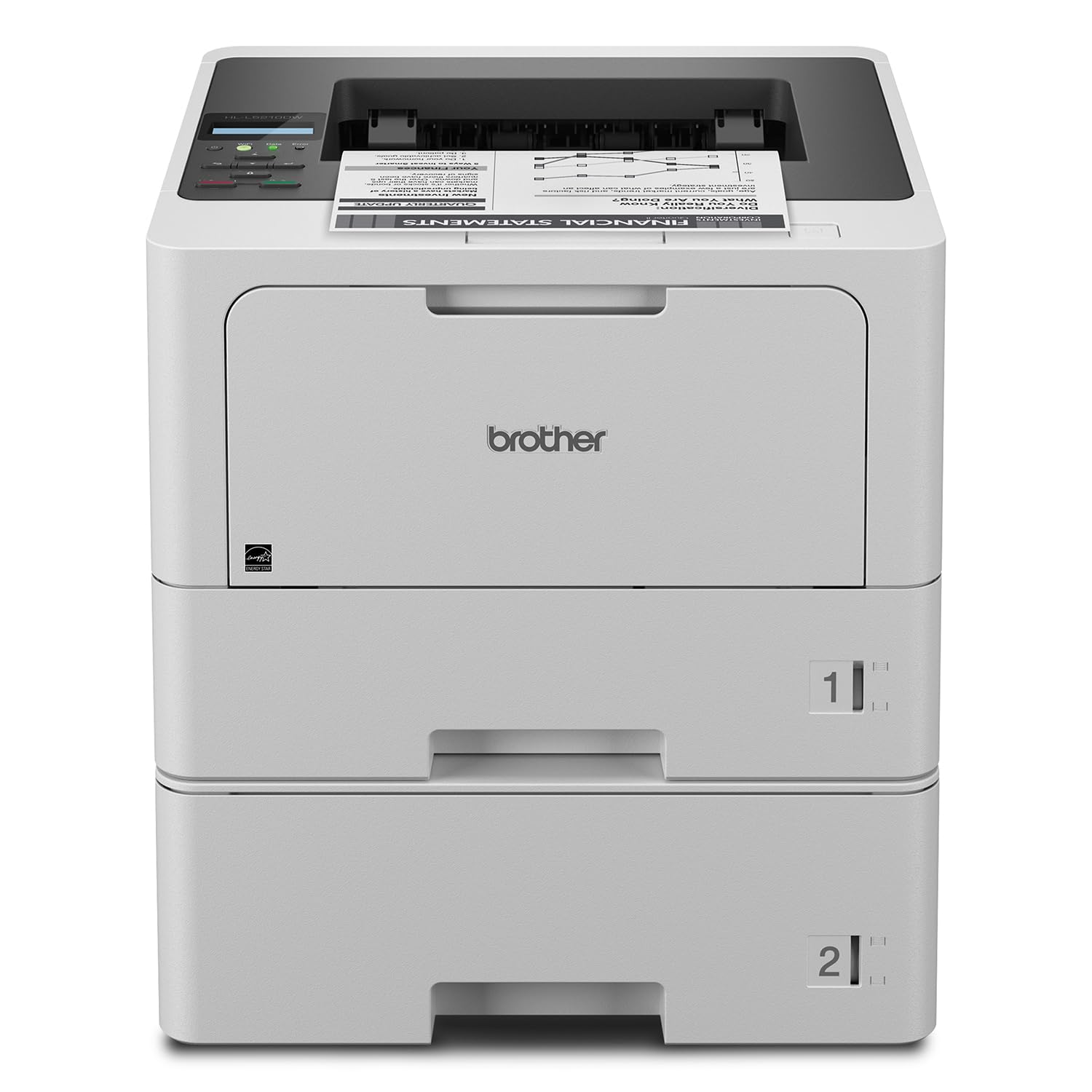 Brother HL-L5210DWT Business Monochrome Laser Printer with Dual Trays, Wireless and Gigabit Ethernet Networking, Duplex Printing, Large Paper Capacity, and Mobile Printing