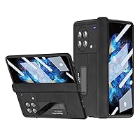 Cellphone Flip Case Premium PU Leather Case Compatible with Vivo X Fold Magnetic Hinge Case with Built-in Screen Protector & Kickstand,Ultra Thin PC Shockproof Cover Protective Case (Color : Black)