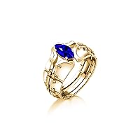 MRENITE 10K 14K 18K Solid Gold Men's Simulated Sapphire Signet Rings Retro Design Size 5 to 15 Engrave Name Anniversary Birthday Luxury Jewelry Gifts for Him