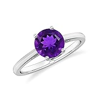 Natural Amethyst Solitaire Ring for Women Girls in Sterling Silver / 14K Solid Gold/Platinum