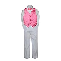 Leadertux 4pc Formal Little Boys Coral REd Vest Bow Tie Set White Pants Suit S-7