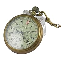 VIGOROSO Men's Vintage Full Copper Hand-Wind Mechanical Second&24hours Sub-dials Pocket Watch in Box