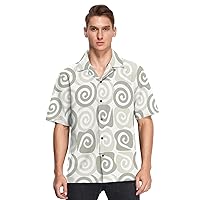 Hawaiian Mens Shirts Button Down Short Sleeve Abstract Grey Spiral White Printed Camisa hawaiana para Hombres