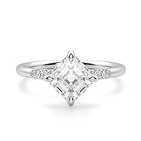 Riya Gems 1.80 CT Asscher Diamond Moissanite Engagement Ring Wedding Ring Eternity Band Vintage Solitaire Halo Hidden Prong Setting Silver Jewelry Anniversary Promise Ring Gift
