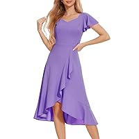 HomRain Women's V Neck Formal Wedding Guest Dresses with Ruffle Sleeves Split Dress for Evening Party Cocktail Graduation