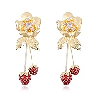 Flower Pearl Dangle Earrings for Women Girls, Golden Gold 3D Flower Drop Earrings, Statement Earring Unique Chic 3D Flower Fashion Jewelry Gift for Her