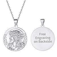 Sterling Silver Jesus Pendant Necklace Religious Christian S925 Jewelry for Women/Men, Persoanalized Engraving