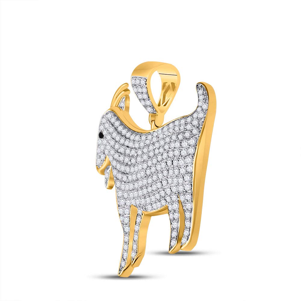L U Diamonds 10K Yellow Gold Mens Diamond Goat Animal Necklace Pendant 2-7/8 Ctw.