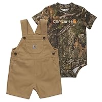 Carhartt Kid's CG8915 Short-Sleeve Bodysuit and Canvas Shortall Set - Boys