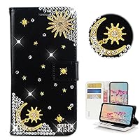 STENES Bling Wallet Phone Case Compatible with LG V60 ThinQ - Stylish - 3D Handmade Sun Stars Night Moon Glitter Magnetic Wallet Magnetic Wallet Stand Leather Cover Case - Blue