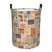 Postal Stationery Print Laundry Basket for Bathroom Laundry Hamper with Handles Collapsible Circular Hamper Waterproof Dirty Clothes Hamper Organizer Basket