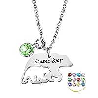 Mom Necklace Mothers Day Gifts Mama Bear Necklaces Pendant 12 Months Birthstone Jewelry for Women Girls