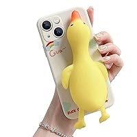Guppy Compatible with iPhone 15 Case, Cartoon Cute Squishy 3D Finger Pinch Duck Funny Squeeze Sensory Stress Reliever Decompression Soft Bumper Shockproof Protective Case 6.1 inch-Yellow
